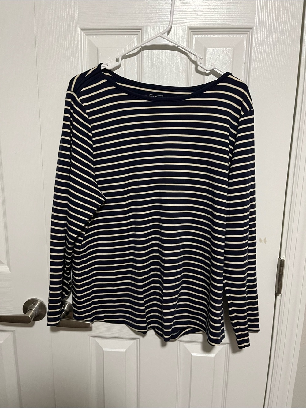 L.L. Bean Navy and White Striped Long Sleeve Women's Top